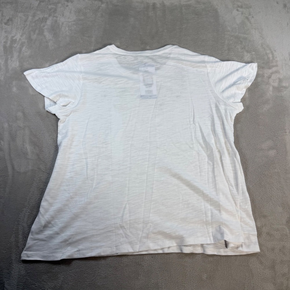 Ella Moss Floral Embroidered T-Shirt Women Large White Cotton Modal Slub Tee